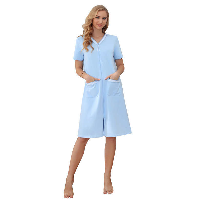Alwyn Home Women Zipper Robe Loungewear Short Sleeve Sleepwear